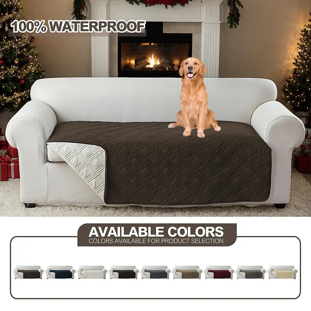 100% Waterproof Polyester Fibre 1-Piece Quilted Couch Cover with Handle - Nonslip Protect Cover for 1/2/3/4 Seater Chair & Sofa, Pet Dog Use