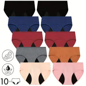 1-piece set of multi-color solid color women's underwear, super soft menstrual underwear, breathable fabric, leak proof underwear, suitable for comfortable basic women's clothing in all seasons