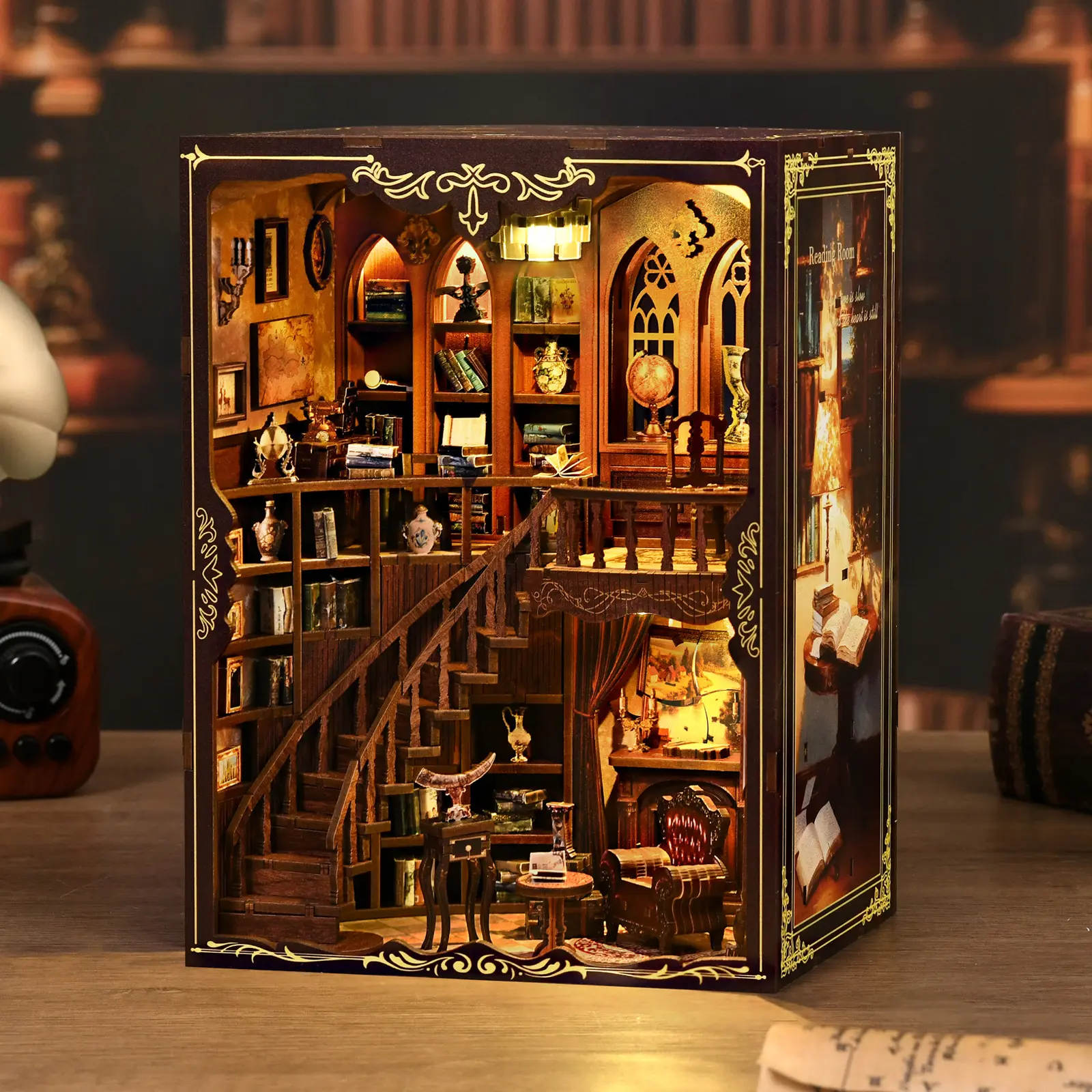 book nook diy kit for adults tiny home Vintage Abstract Renaissance Style Wooden Bookshelf, DIY Model Kit, 3D Hand-Assembled Booklet Toy House, Miniature Dollhouse Kit, Diy Building Model, Birthday Gift, Diy Collectible Model