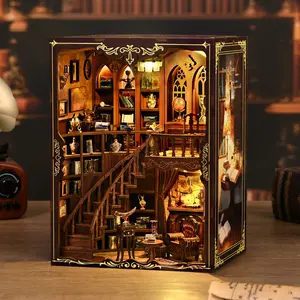 book nook diy kit for adults tiny home Vintage Abstract Renaissance Style Wooden Bookshelf, DIY Model Kit, 3D Hand-Assembled Booklet Toy House, Miniature Dollhouse Kit, Diy Building Model, Birthday Gift
