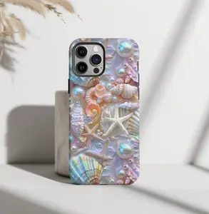 Seashell Mermaidcore Ocean-Inspired Dreamcore Protective Smartphone Cover, Tough Dual-Layer Shockproof Rubber Casing with Impact Resistance for Multiple iPhone Devices, Custom Print Cellphone Accessory