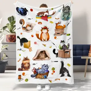 Cat Throw Blanket Cute Cats Bed Blanket for Cat Lovers Animal Print Blankets Super Soft Flannel Fleece Blankets Cozy Fuzzy