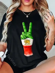 100% Cotton Iranian Freedom, Victory Hand with Iran Lion and Sun Flag T-Shirt
