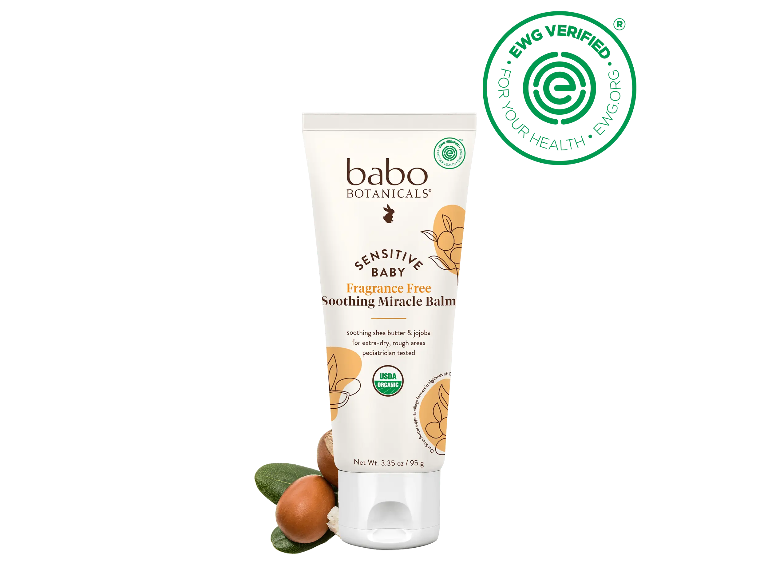 Babo Botanicals Sensitive Baby Fragrance Free Soothing Miracle Balm – Soothing Shea Butter & Jojoba – For Extra-Dry, Rough Areas – Pediatrician Tested – Net Wt. 3.35 oz (95 g)