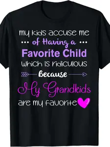 Women'S Plus Size T-Shirt| Black, Round Neck, Grandma Inspirational Language Theme, 0XL-5XL, My Grandchildren Are My Favorite Funny Grandma T-Shirt