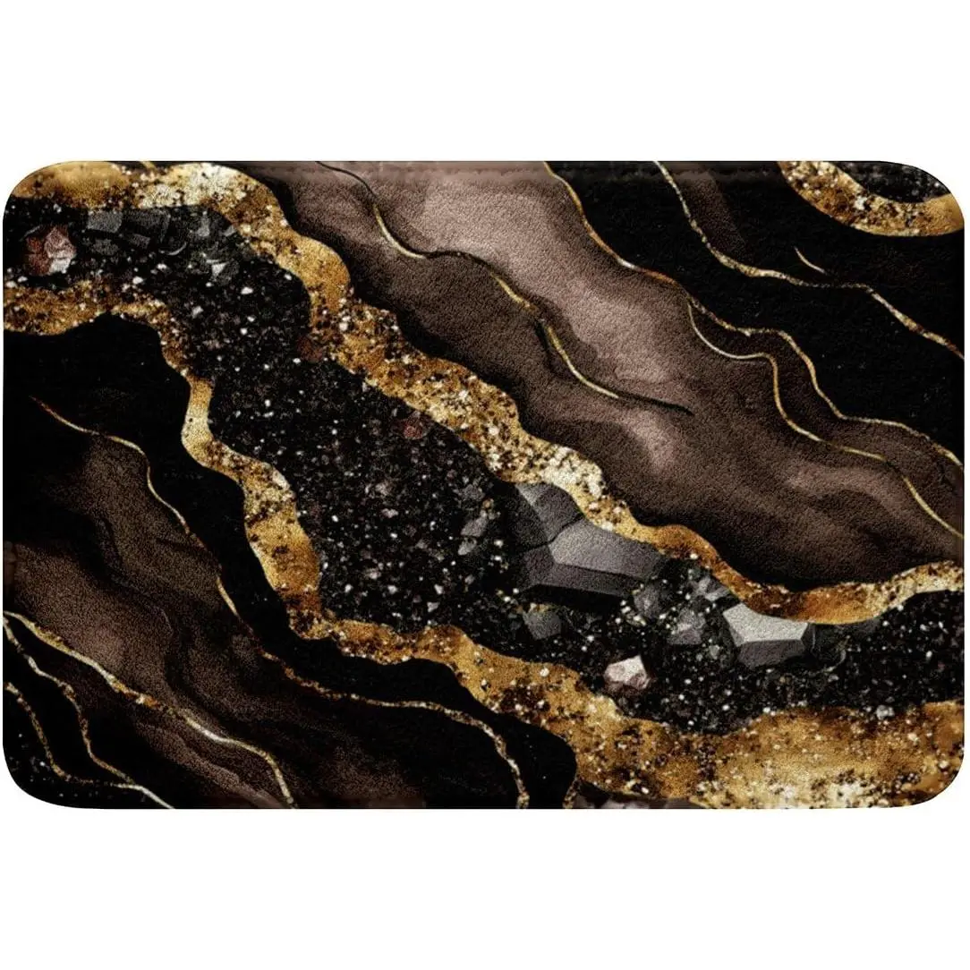 Marble Bathroom Rug Non Slip Gold Brown Bath Mat Bathroom Aesthetics Marbling Door Mat Bedroom,Watercolor Abstract Entrance Rug