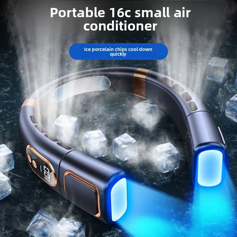 USB Rechargeable Neck Hanging Fan with Silent Bladeless Design
