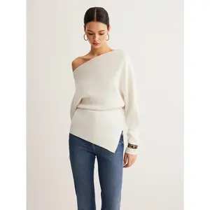 Wool-Blend Asymmetrical Neck Knit Top