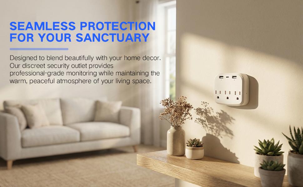 SecureHome 1080P Smart Wall Outlet: 24/7 Security & Fast Charging Hub