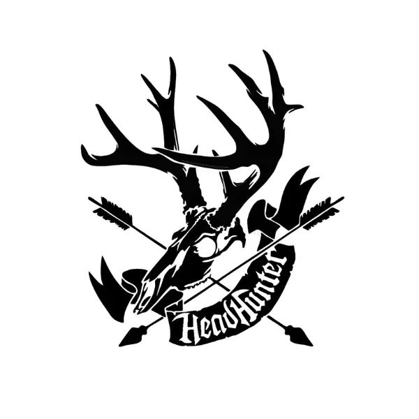 Headhunter Deer Skull Hunting Decal, Bow And Arrow Vinyl Sticker For Car Truck Window Or Laptop, Rustic Antler Hunt Design