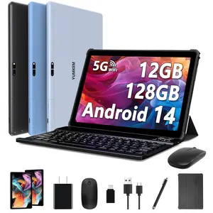POWMUS | YUMKEM 2025 Newest 10inch Android 14 Tablet 12GB RAM 128GB ROM 1TB Expandable, Octa-core, 5G Wi-Fi, GMS Certified, 2-in-1 TabletPC with Keyboard Bluetooth Case Mouse Stylus, Tiktok Shop