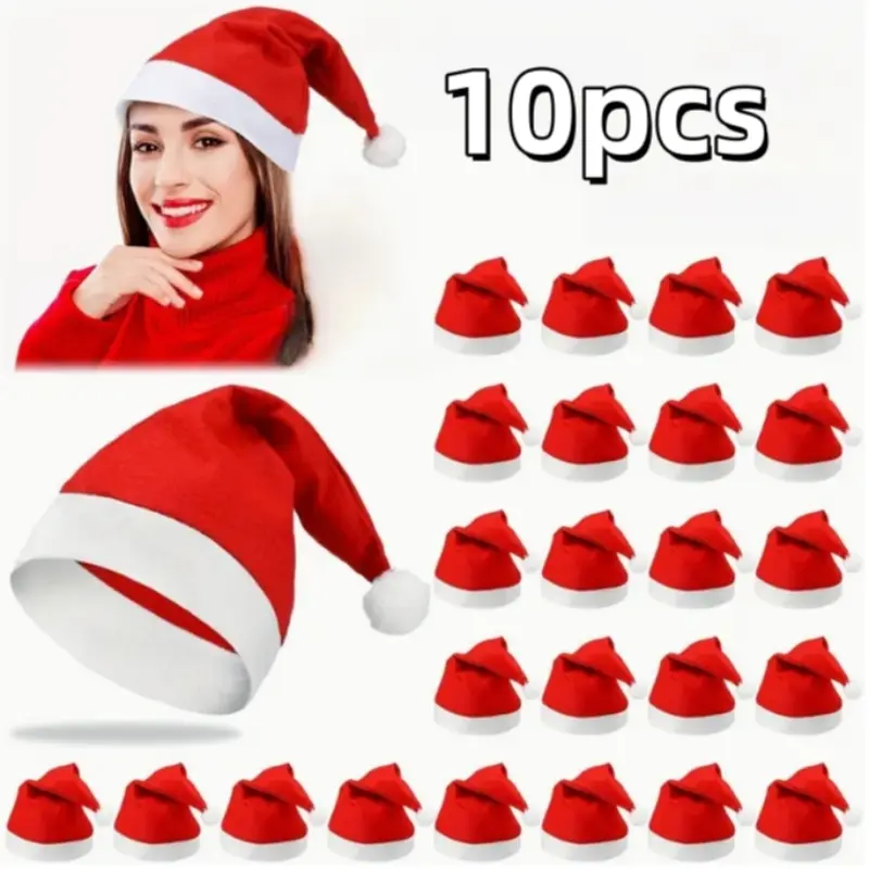 10 Non-Woven Santa Hats, Adult Christmas Caps, Holiday Party Decorations, Party Favor, Party Event Props, PP Material, No Feathers, Home Kitchen Supplies