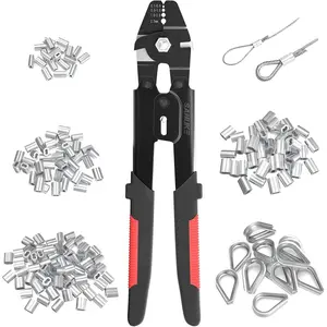 Wire Rope Crimping Tool for Aluminum 3/64 1/16 5/64 Inch Crimping Loop Sleeves Kit with 160pcs Crimping Sleeves and 10pcs Stainless Steel Thimble