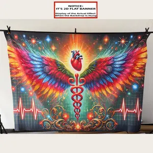 1pc 2D Flat Banner, Banner, Heart Wings, Photography Background Flag, Party Photo Background Banner, Indoor and Outdoor Banner Decoration, Studio Props, Holiday Party and Birthday Decoration Supplies, High Definition Photography Background