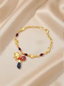 14K Gold-Plated Elephant & "Evil Eye" Bracelet/Anklet — Bohemian Style, Adjustable, Hypoallergenic Jewelry; A Recommended Gift Symbolizing Protection