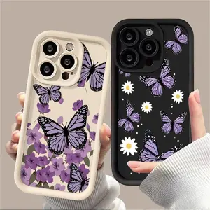 Art Purple Butterfly Phone Case For iPhone 17Air 17 16E 16 15 14 13 12 11 X XR Xs SE 2 8 7 Plus Pro Max Silicone Shockproof Back Cover