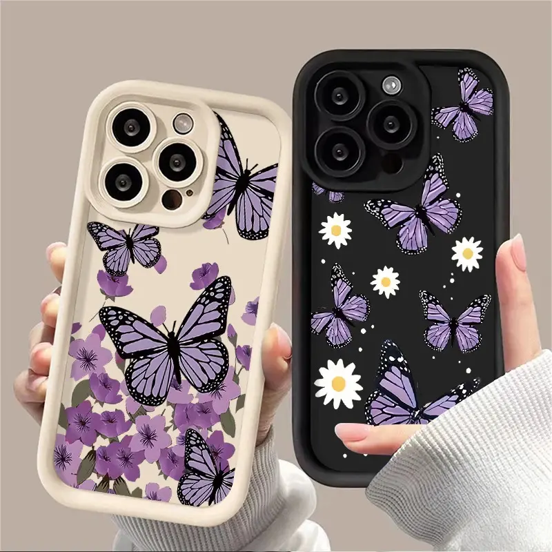 Purple Butterfly Art Soft TPU Silicone Smartphone Case - Shockproof, Full Coverage Protection Soft TPU Cover, Fits iPhone 17Air,17,16E,16,15,14,13,12,12 mini,11,X,XR,Xs,SE 2,8,7 Plus,Pro Max, Gift-Ready Butterfly Charm