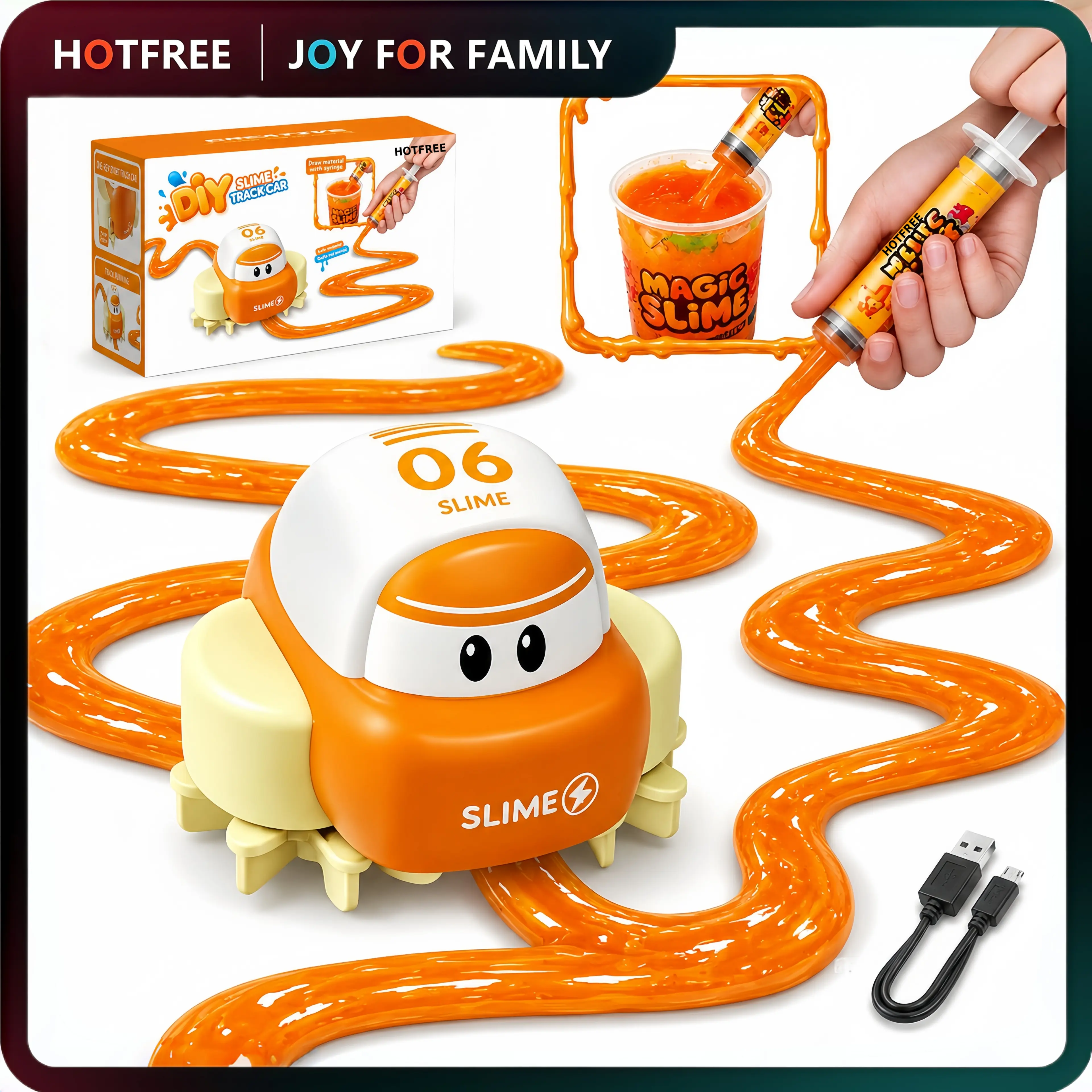 Hotfree DIY Slime Track Car, Slime Race Track Builder with Rechargeable Motorized Car, Auto Follow Custom Slime Route Line, STEM Educational Sensory Toy, Non-Toxic Slime Making Kit with Syringe, Birthday Christmas Gift for Kids Boys Girls Ages 3+