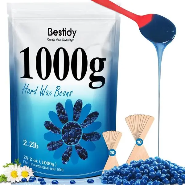 Bestidy Hard Wax Beads for Hair Removal, Waxing Beads for Coarse Hair, 1000g Refill Wax Beads for Wax Warmer, Home Waxing for All Body and Brazilian Bikini Areas, Women Men (35.27 Ounce, Blue)