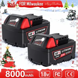 2pack 8.0Ah 18V Replacement Lithium-ion Battery for Milwaukee M-18 High Output Compatible with 48-11-1850 48-11-1860 48-11-1880 Cordless Power Tools