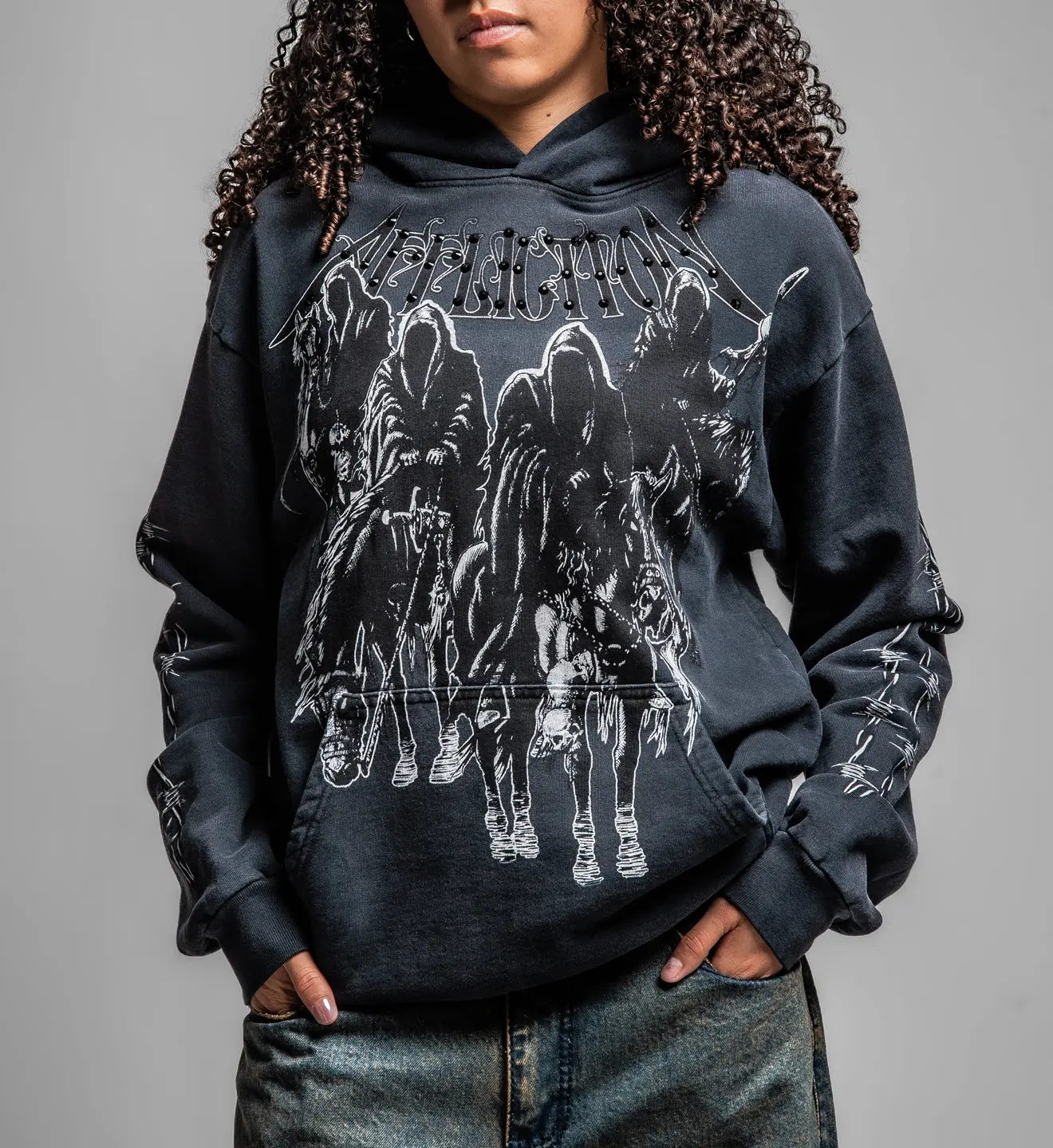 Affliction Women's Pullover Hoodie Black Night
