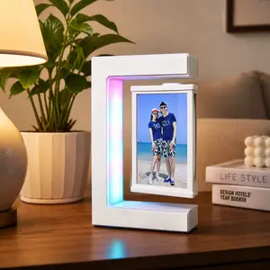 Unique Magnetic Levitation Photo Frame Gift, 360° Rotating Floating Picture Frame with LED Light, Perfect Romantic Gift for Girlfriend Boyfriend Wife Husband Anniversary