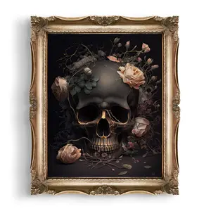 Room Decor, Dark Cottagecore Decor, Vintage Aesthetic, Dark Botanical Skull, Gothic Wall Art, Floral Goth Decor