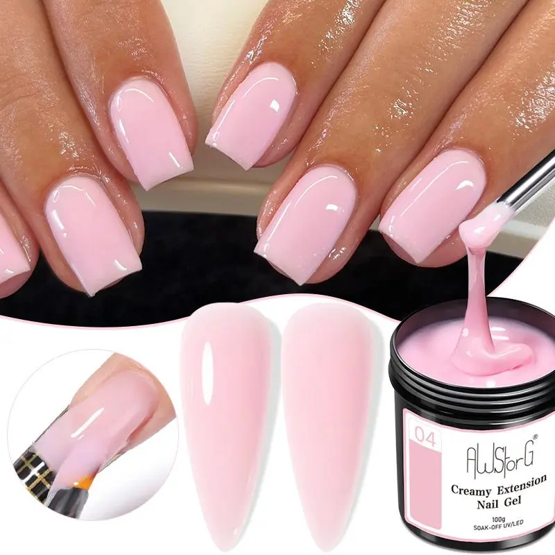 AWStorG 3-Piece (Multi-Pack) 3.53oz Blush Pink Manicure Nail Extension Kit, with Brush, Long-Lasting Hard Building Solution, Nail Supplies, Easter Gift for Mom Gel Nails Kit Gel Nail Polish With Uv Light