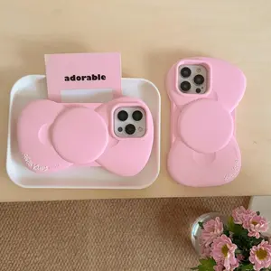 Pink cute bow silicone phone case, fashion creative, for 12 13 14 15 16promax