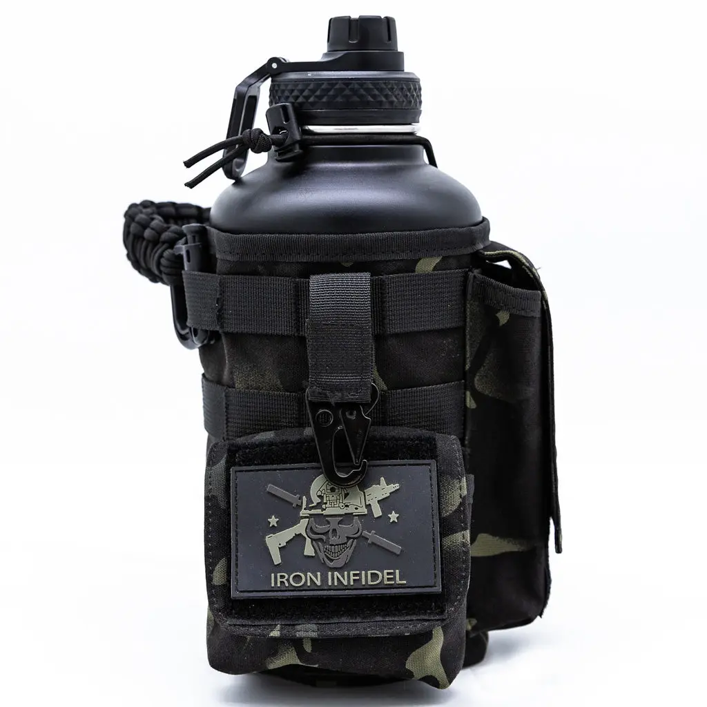 64oz Battle Bottle Tactical Water Bottle Stainless Steel Portable Container for Travel, Hiking, Camping. Includes Tactical Sleeve Camouflage Pattern.