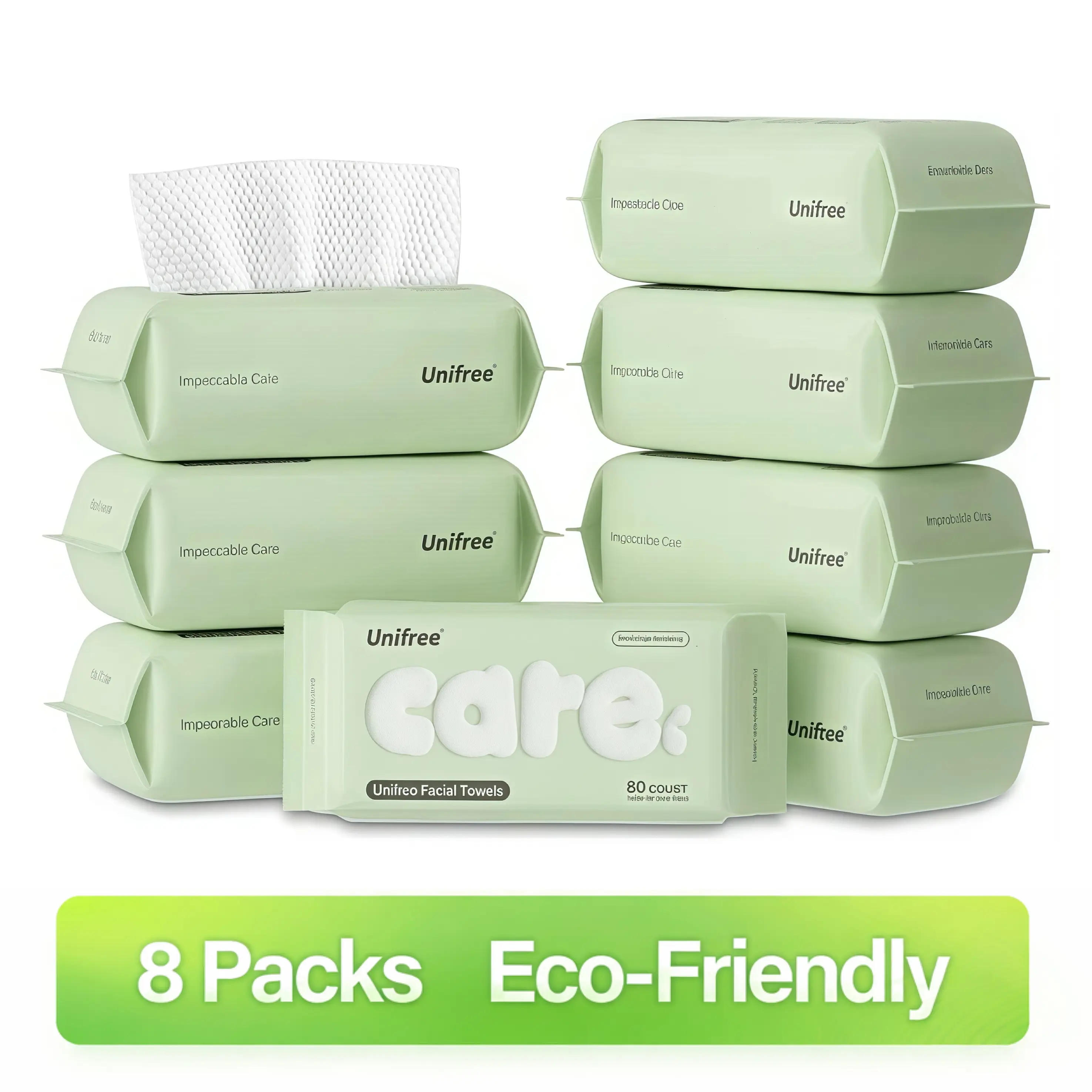 Unifree Face Clean Towels, Dry Facial Towels, Disposable, 100% Plant Fiber & Biodegradable, Ultra Soft & Thick, Large 7.9''x7.9'', Superabsorbent, Washcloth cleaning towel Natural  Sheet Skincare Comfort Bio-Degradable Silky Soft Single Use Tissues