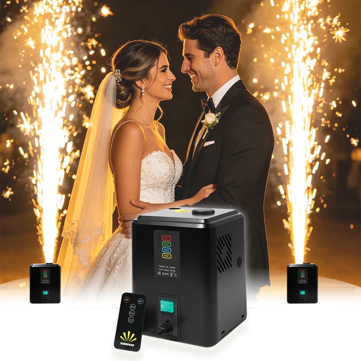 1pc Lightweight Wireless Cold Spark Machine Set - 350W Motor, 2-3.5M Golden Sparks, Auto Safety Cut-Off, 10×50g Consumables, Portable FX Device for Wedding, Birthday Decor