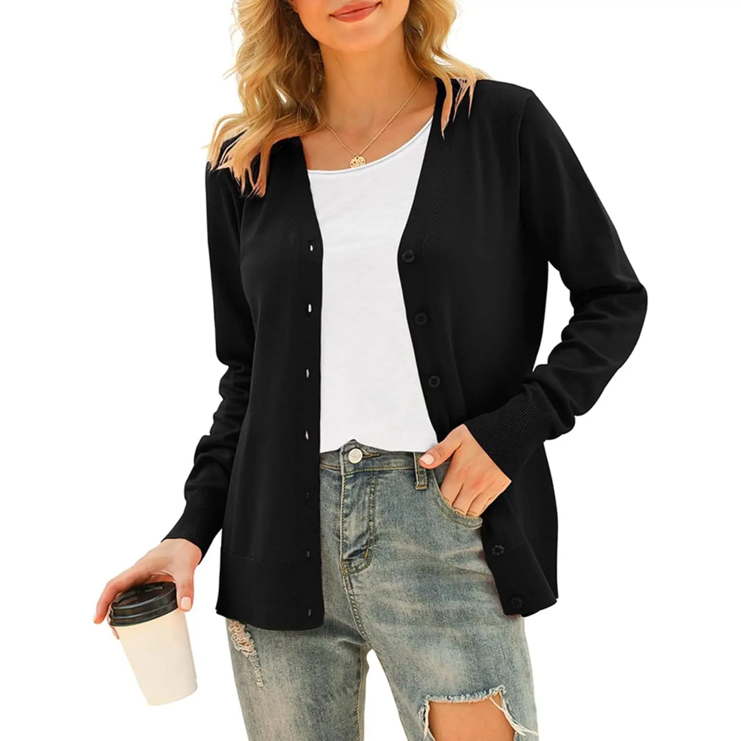 VIISHOW Women's Cardigan, Classic V-Neck Lightweight Viscose Knitwear, Long Sleeve Button-Down with Pockets, A Breathable Essential for Office, Fabric, Soft, Flat, Basic, Smooth, Style, Tops, Casual, Party, Work, Cardigan For Women