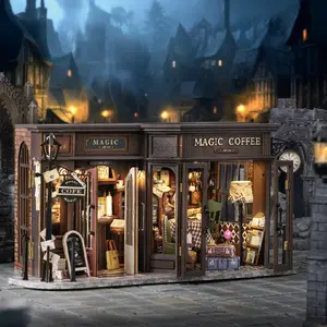 Cuteroom F-041 Vintage Coffee Shop DIY Miniature Model Kit, Handmade LED Light Set, Perfect Gift for Craft Lovers, No Tools Included, Vintage Home Decor