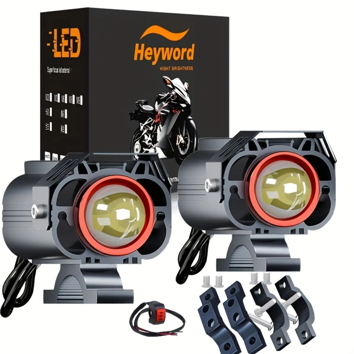 Motorcycle LED Driving Fog Lights 60W White and Amber LED Pods Projector Lights 1.3" Aux Spotlight, Compatible with Tractor Truck ATV UTV SUV Boat etc. Auxiliary Lights (2 pack)