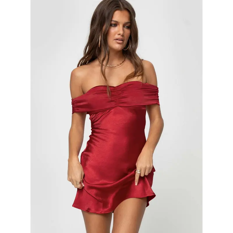 open lace back dress Basel Embellished Strapless Cowl-Neck Mini Dress in True Red