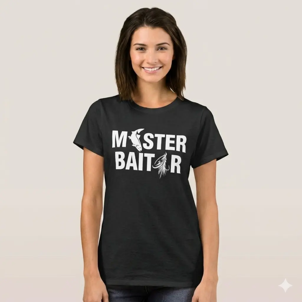 Fishing TShirt Featuring Master Baiter Design Casual Crew Neck Short Sleeves Comfortable Fabric Trendy Street Style Available in Ideal Holiday Gift