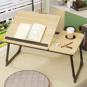 Laptop Desk for Bed, Adjustable Laptops Stand with 5 Adjustable Angles, Portable Lap Tray Table with Cup Holder, Laptop Bed Desk Tray for Eating Working Writing Reading (Yellow)