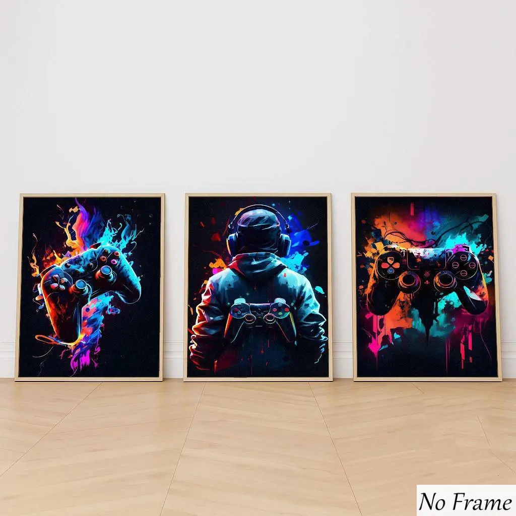 3pcs Modern Gamer Posters, Ideal for Game Room, Player, Home Office, Bedroom, Indoor and Outdoor Decor, Sport Style, Universal Setting