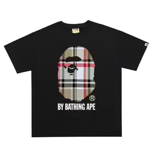A Bathing Ape Black Plaid Graphic Logo Men's T-Shirt