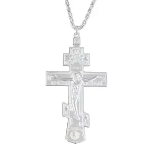 Orthodox Crucifix Pendant Necklace, Orthodox Cross Necklace with 40inch Chain, Religious Christian Jewelry Gift for Orthodox Believers, Easter, Baptism, Prayer, Daily Wear Necklace