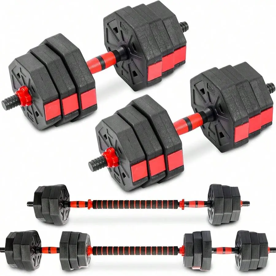 40 lbs Adjustable Dumbbell Set, 3-in-1 Kit with Barbell Connector & Push-Up Handles, PE Coated Plates for Home Gym Strength Training, Adjustable Weights Dumbbells, Home Gym Kit, Workout, Includes Plates, Dumbbell Plates, Resistance Training