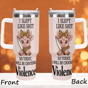 40oz Highland Cow Tumbler, "I Slept Like S*hit, Today I Choose Violence" Cup, Funny "Crabby Morning" Highland Cow Tumbler, Travel Coffee Mug for Poor Sleepers, Double-Wall Cold Cup with Lid and Straw