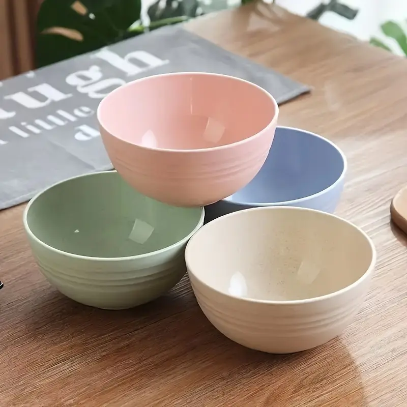 4pcs, Plastic rice bowl set, Kitchen Bowls, household outdoor bowl, eating and drinking soup bowl, restaurant anti drop snack bowl, Salad Serving Bowls, reusable, can be used in microwave and dishwasher