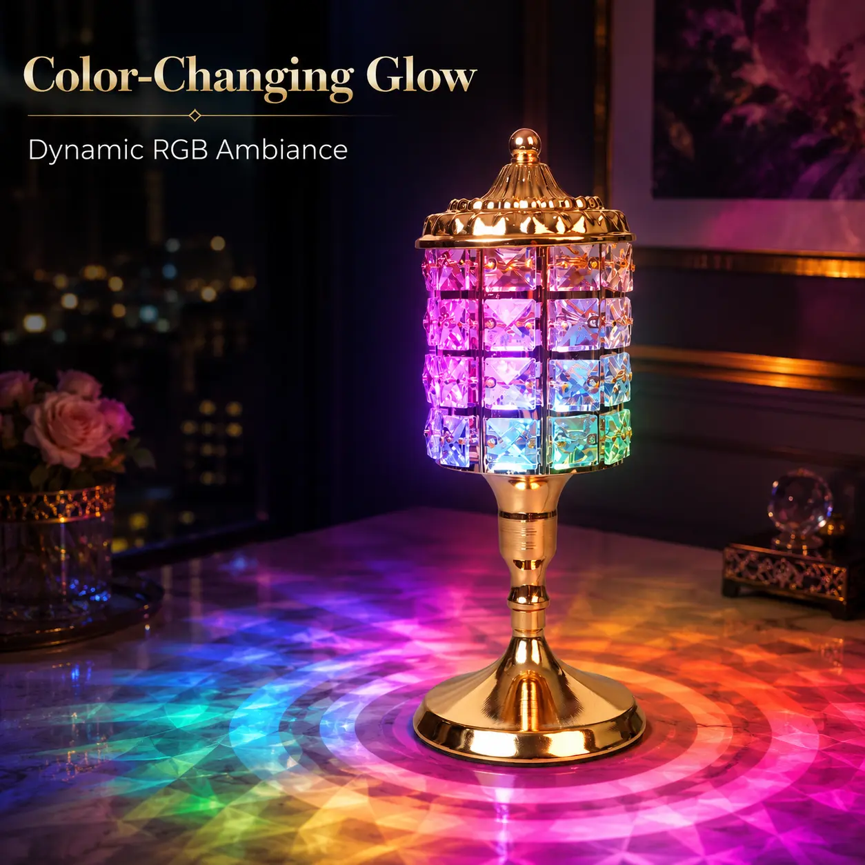 Color-Changing Crystal Table Lamp - RGB Chasing LED Accent Light, Adjustable Home Decor Lighting, Immersive Ambient Light for Bedroom, Specialty & Decorative Lighting, Immersive Ambient Lights