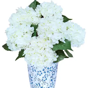 6PCS Premium White Hydrangea Artificial Flowers Bouquets, Ivory Silk Hydrangea Flowers Heads with Stems, Fake Hydrangeas Flowers Arrangement, Faux Hydrangea Decor for Home Wedding Party Baby Shower