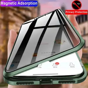 For iPhone 16 15 14 13 12 11 Pro Max XS 8 Plus Anti-peeping Privacy Screen Phone Case Metal Bumper Double Side Shockproof Cover