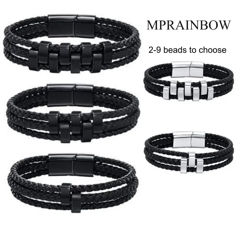 Customizable Steel&Leather Braided Bracelet - Personalized Name Engraved Punk Wristband for Men, Stainless Steel Black Unisex Jewelry, Durable Accessory Gift for Boyfriend or Husband