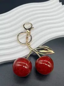 New Cherry Shaped Pendant 1pc Sparkling Resin Crystal Stylish Keychain Charm Handbag Accessories for Women Cute Keychains Bling Bling Keychains