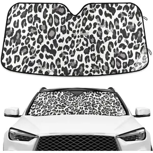 Black White Leopard Windshield Sun Shade Blocks UV Rays Visor Protector Accordion Folding Sun Reflector Auto Sunshade for Car Truck SUV to Keep Your Vehicle Cool